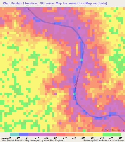 Wad Dardab,Sudan Elevation Map