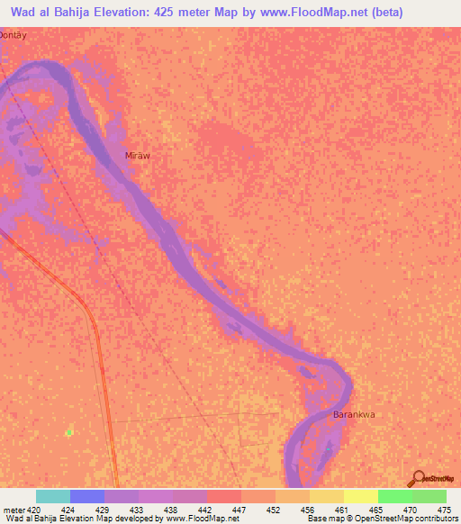 Wad al Bahija,Sudan Elevation Map