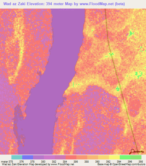 Wad az Zaki,Sudan Elevation Map