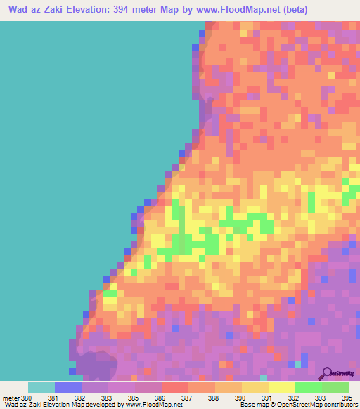 Wad az Zaki,Sudan Elevation Map