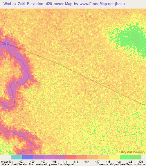 Wad az Zaki,Sudan Elevation Map