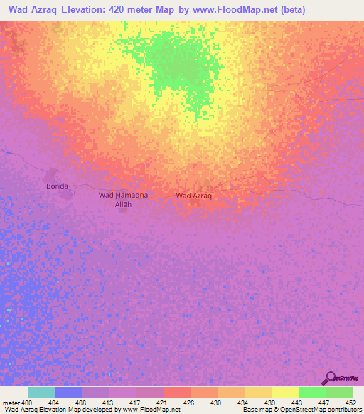 Wad Azraq,Sudan Elevation Map