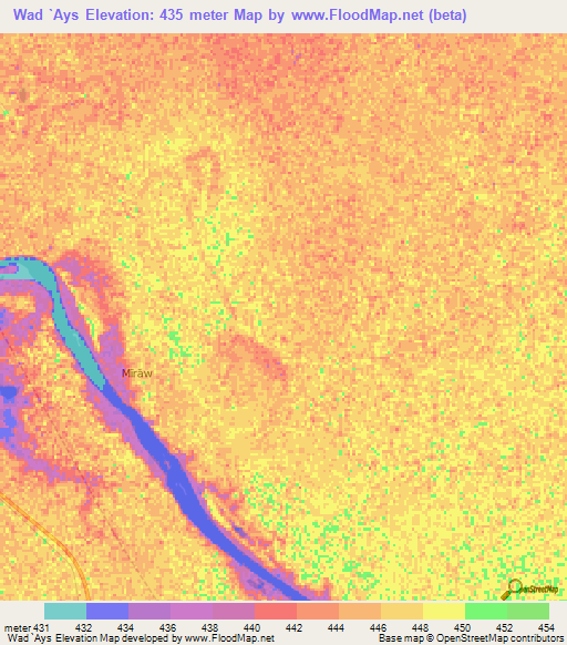 Wad `Ays,Sudan Elevation Map