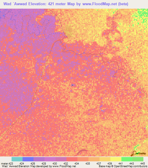 Wad `Awwad,Sudan Elevation Map