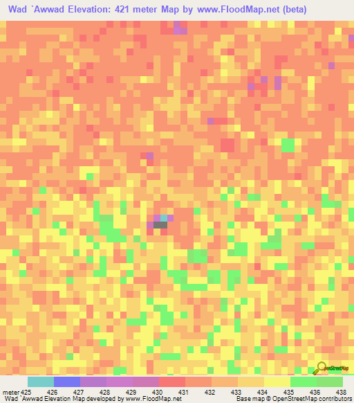 Wad `Awwad,Sudan Elevation Map