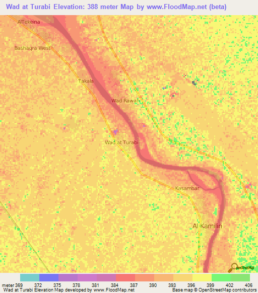 Wad at Turabi,Sudan Elevation Map