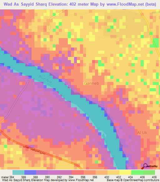 Wad As Sayyid Sharq,Sudan Elevation Map