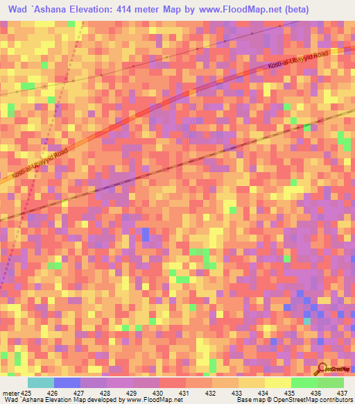 Wad `Ashana,Sudan Elevation Map
