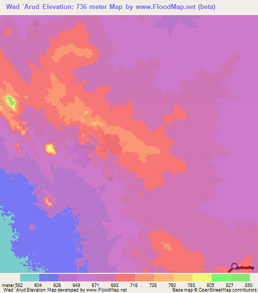 Wad `Arud,Sudan Elevation Map