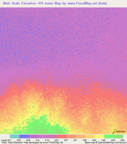 Wad `Araki,Sudan Elevation Map
