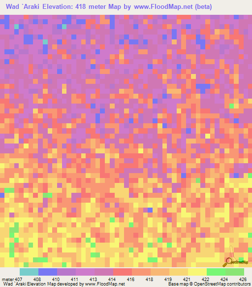 Wad `Araki,Sudan Elevation Map