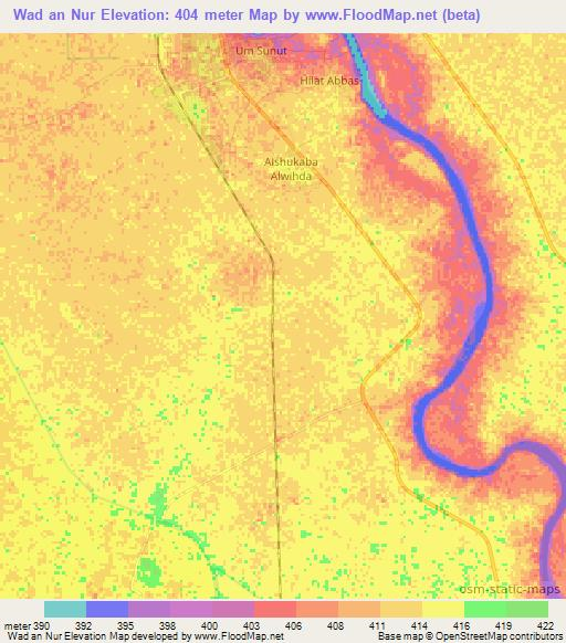 Wad an Nur,Sudan Elevation Map