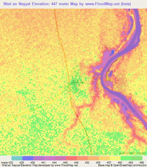 Wad an Nayyal,Sudan Elevation Map