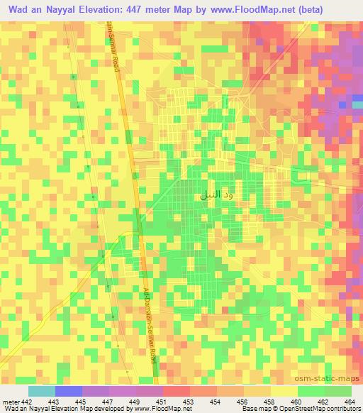Wad an Nayyal,Sudan Elevation Map