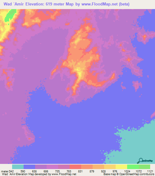 Wad `Amir,Sudan Elevation Map