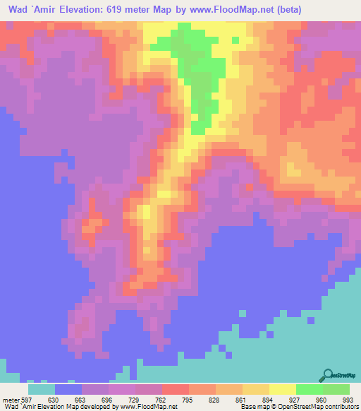 Wad `Amir,Sudan Elevation Map