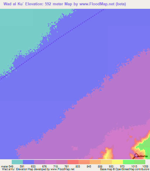 Wad al Ku`,Sudan Elevation Map