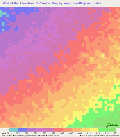 Wad al Ku`,Sudan Elevation Map