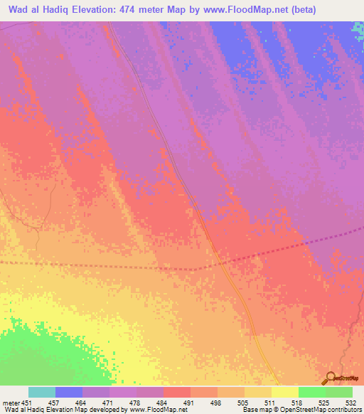 Wad al Hadiq,Sudan Elevation Map