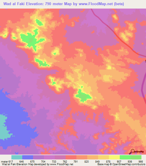 Wad al Faki,Sudan Elevation Map