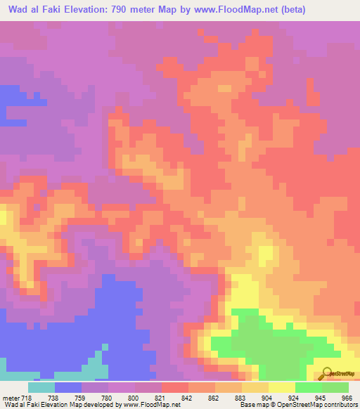 Wad al Faki,Sudan Elevation Map