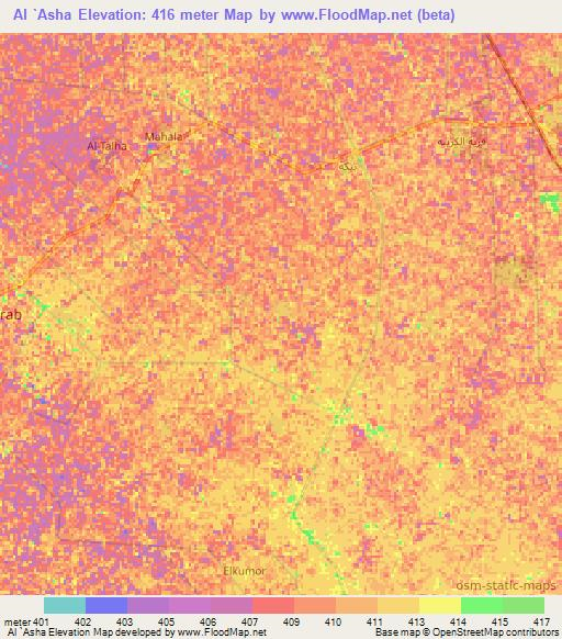 Al `Asha,Sudan Elevation Map