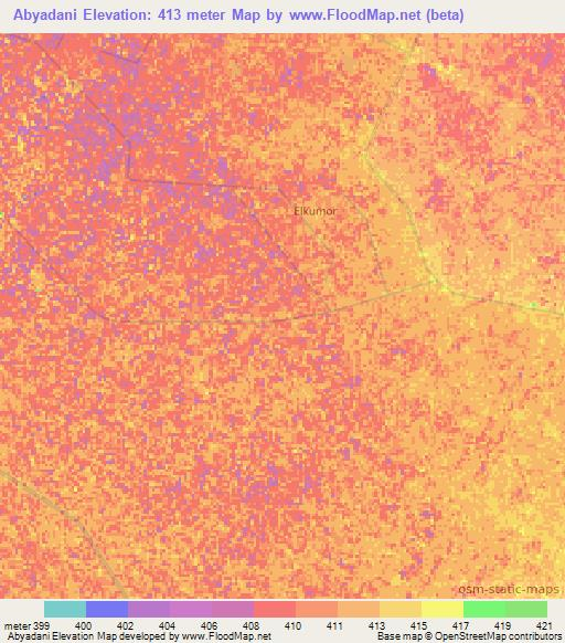 Abyadani,Sudan Elevation Map
