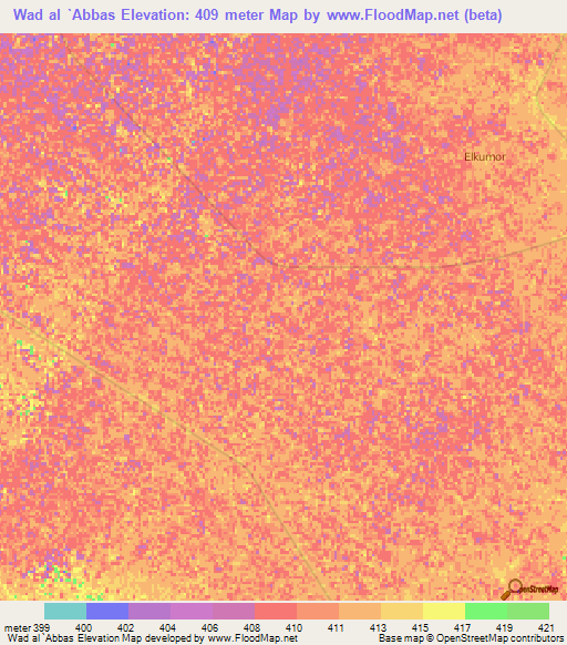 Wad al `Abbas,Sudan Elevation Map