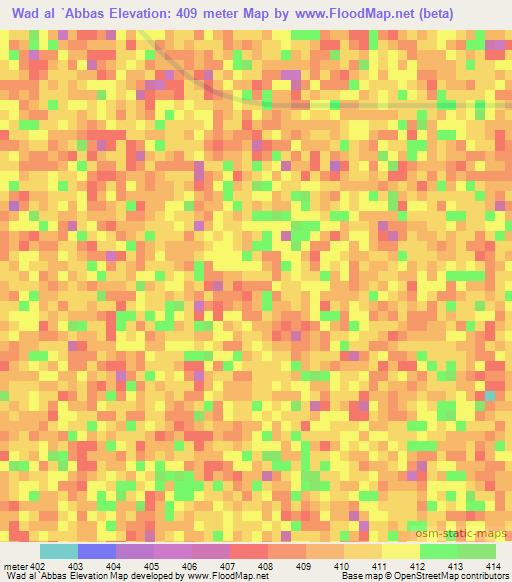 Wad al `Abbas,Sudan Elevation Map