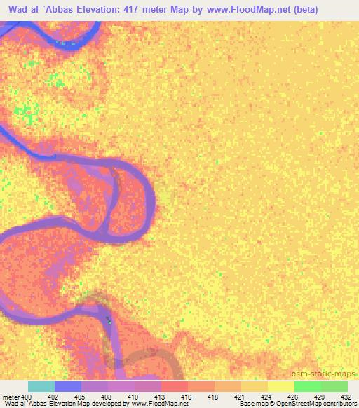 Wad al `Abbas,Sudan Elevation Map