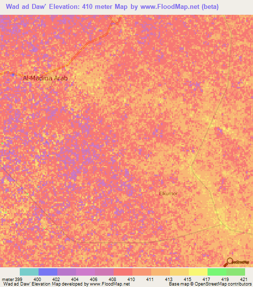 Wad ad Daw',Sudan Elevation Map