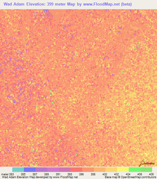 Wad Adam,Sudan Elevation Map
