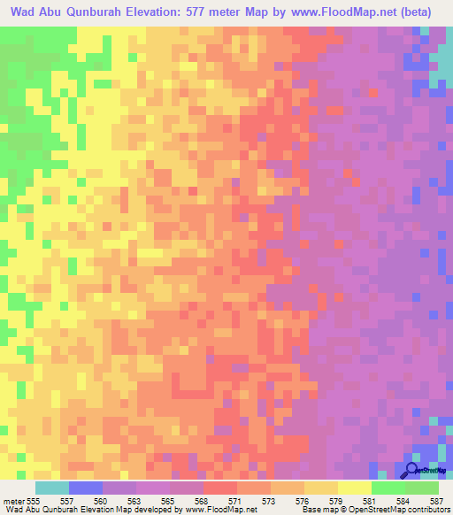 Wad Abu Qunburah,Sudan Elevation Map