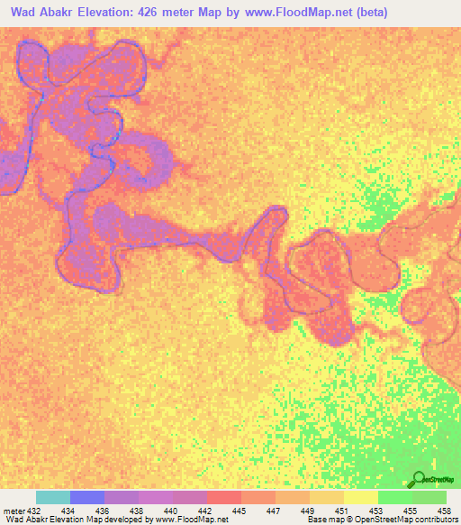 Wad Abakr,Sudan Elevation Map