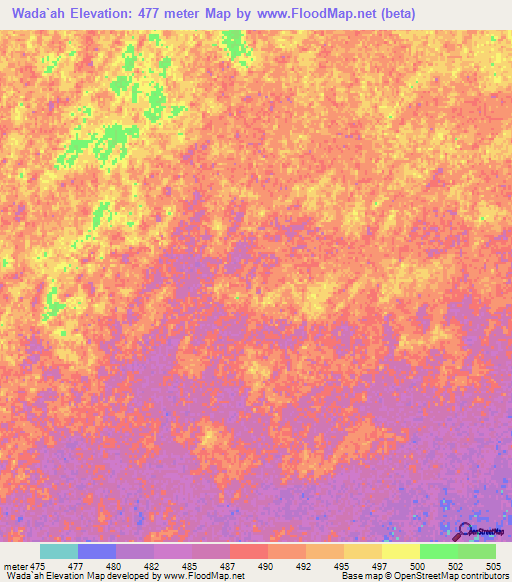 Wada`ah,Sudan Elevation Map