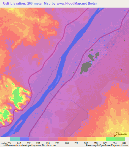 Usli,Sudan Elevation Map