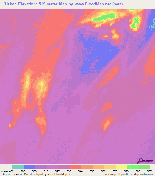 `Usban,Sudan Elevation Map