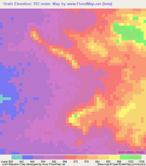 Urshi,Sudan Elevation Map