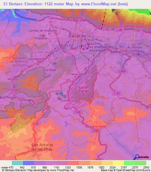 El Bertazo,Venezuela Elevation Map