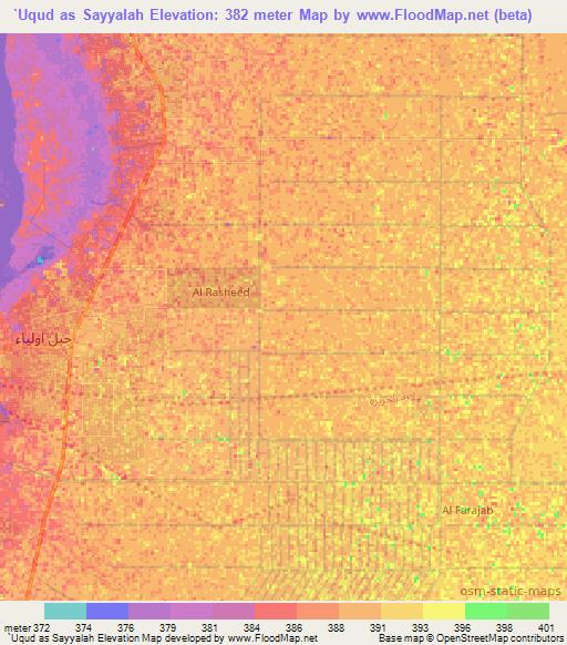 `Uqud as Sayyalah,Sudan Elevation Map