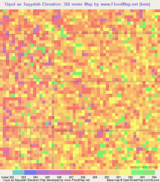 `Uqud as Sayyalah,Sudan Elevation Map