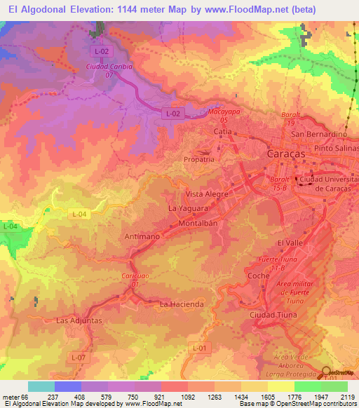 El Algodonal,Venezuela Elevation Map