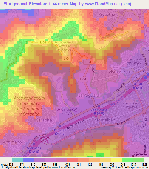 El Algodonal,Venezuela Elevation Map