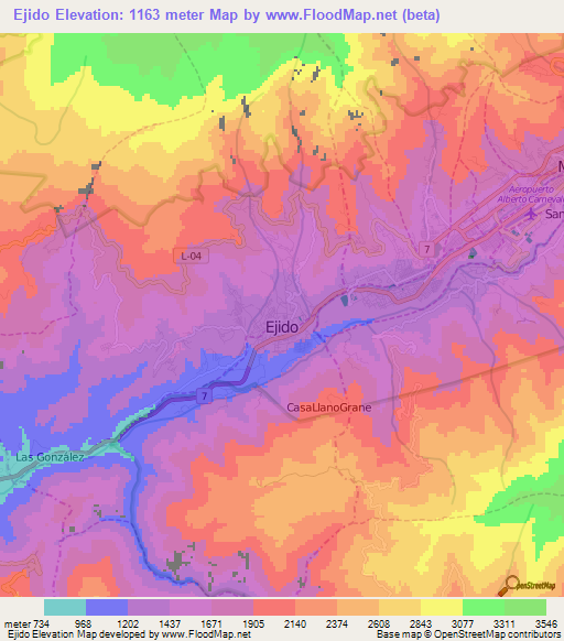 Ejido,Venezuela Elevation Map