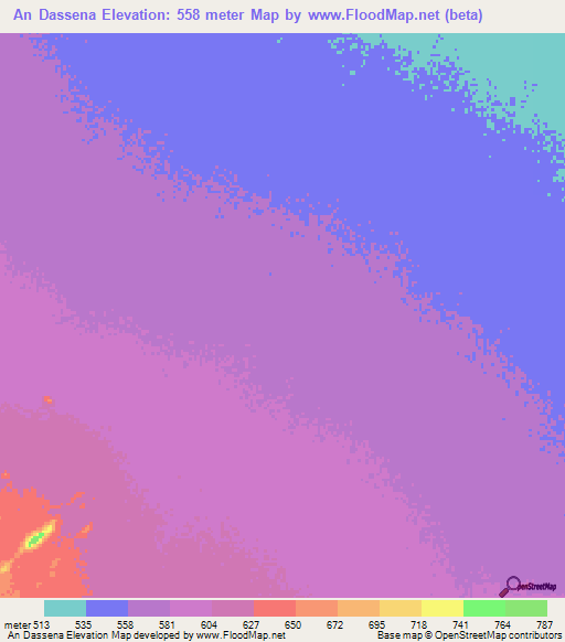 An Dassena,Sudan Elevation Map