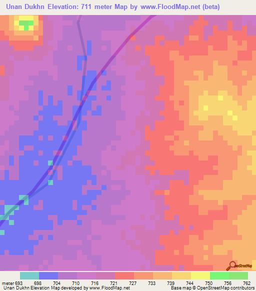 Unan Dukhn,Sudan Elevation Map