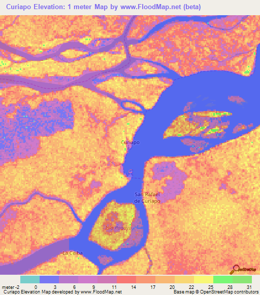 Curiapo,Venezuela Elevation Map