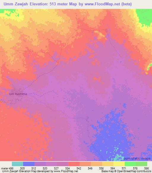 Umm Zawjah,Sudan Elevation Map