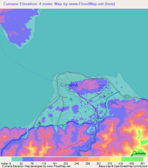Cumana,Venezuela Elevation Map