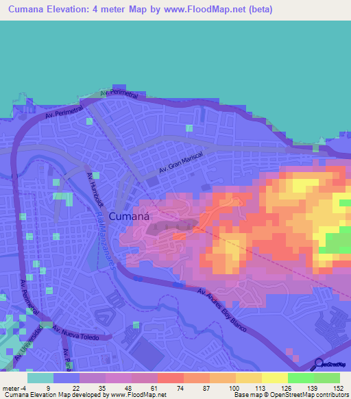Cumana,Venezuela Elevation Map